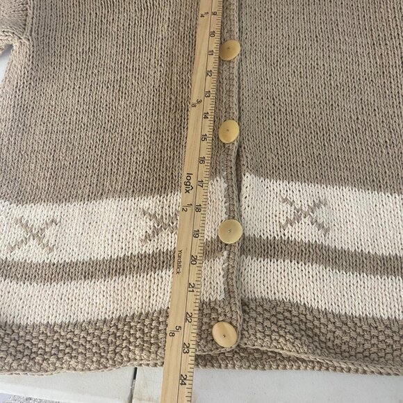 Pure Handknit Knit Chunky Cardigan Sweater Womens L/XL Beige Brown Thick Cotton - Picture 5 of 6
